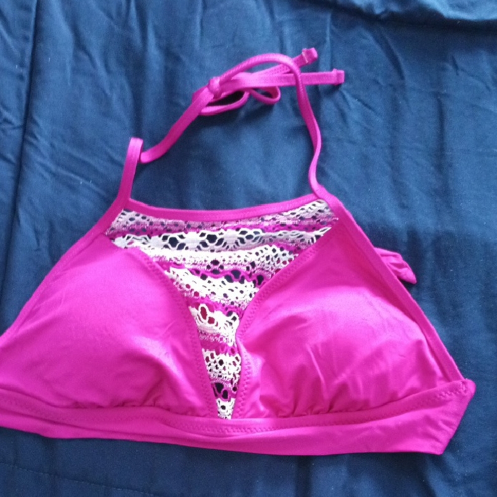 Target Deep Pink Halter Swim Top with Crochet Inset